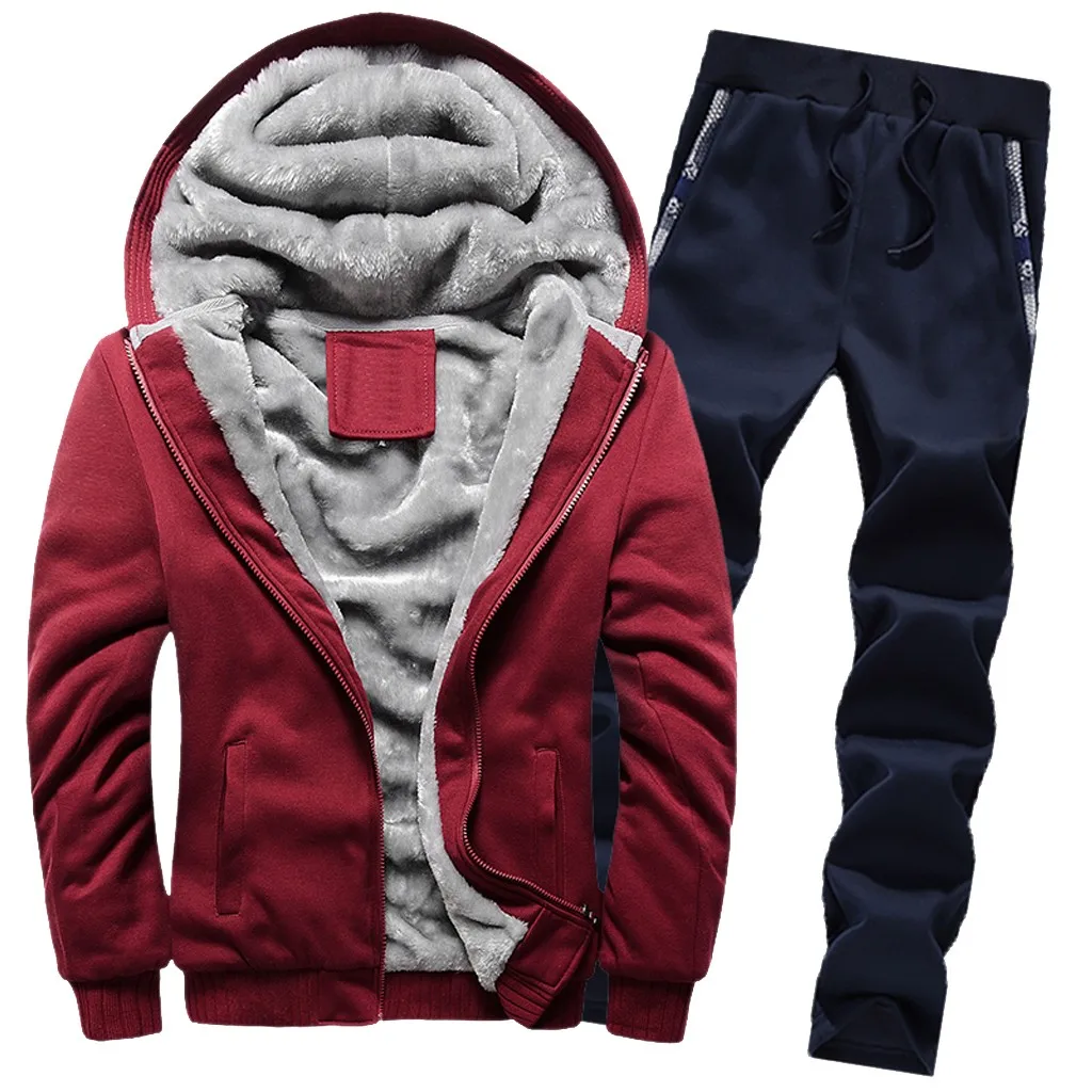 

Mens Hoodie Winter Warm Fleece Zipper Sweater Jacket Outwear Coat Top Pants Sets Fleece Hooded Jacket for Men Zip up Jacket Soft