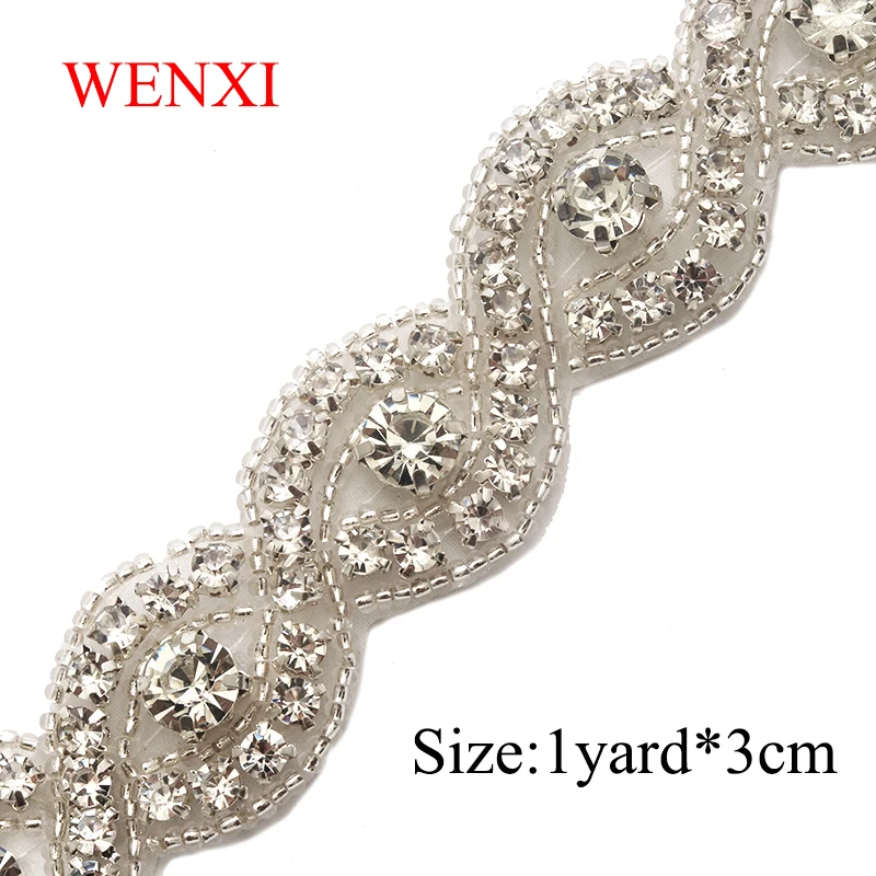 WENXI серебро кристалл горный хрусталь аппликация на 3 см * 5 ярдов отделка для DIY