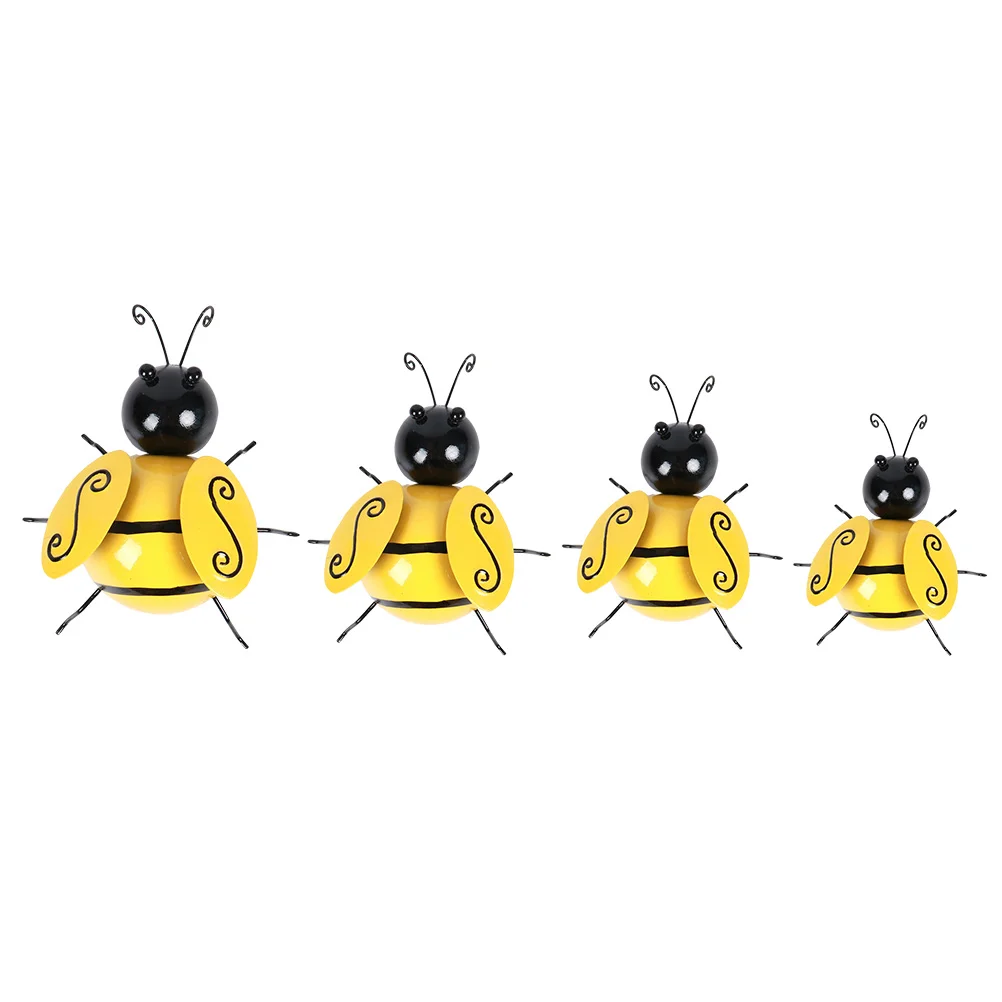 

4Pcs Iron Bee Wall Decor Creative Countryside Wall Pendant Chic Craft Yellow