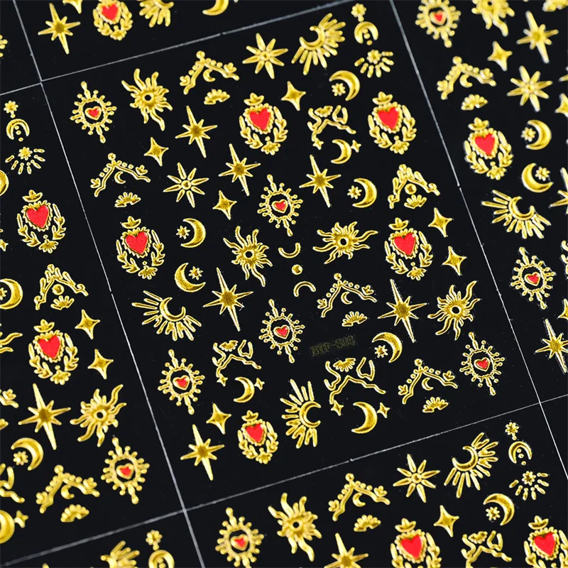 

1pcs 5D Gold Embossed Star Moon Nail Sticker Gold Love Self Adhesive Sliders 3D Nail Decals Stickers Stripe Nail Art Decorations