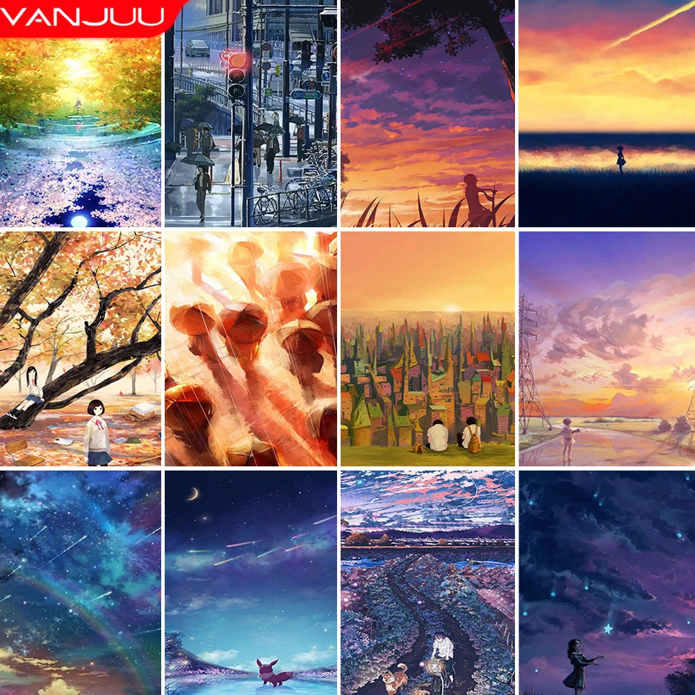 

Diamond Mosaic Painting Anime Scenery Diamond Embroidery Cartoon City Landscape Rhinestone Pictures DIY Wall Art Home Decor