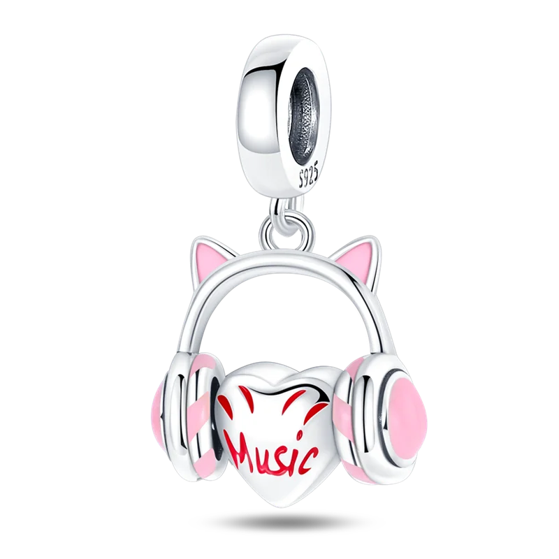 

Fit Original Pandora Bracelet&Bangle 100% 925 Sterling Silver Earphone Pink Heart Beads For Women Birthday Fashion Jewelry Gift