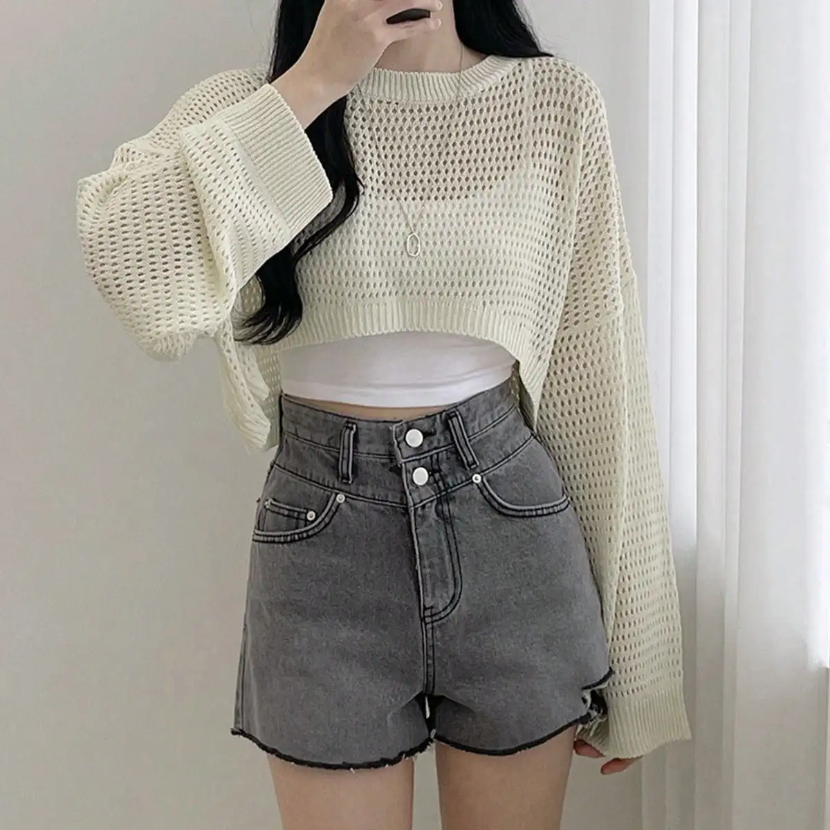 Тонкая полая трикотажная солнцезащитная одежда из ледяного шелка