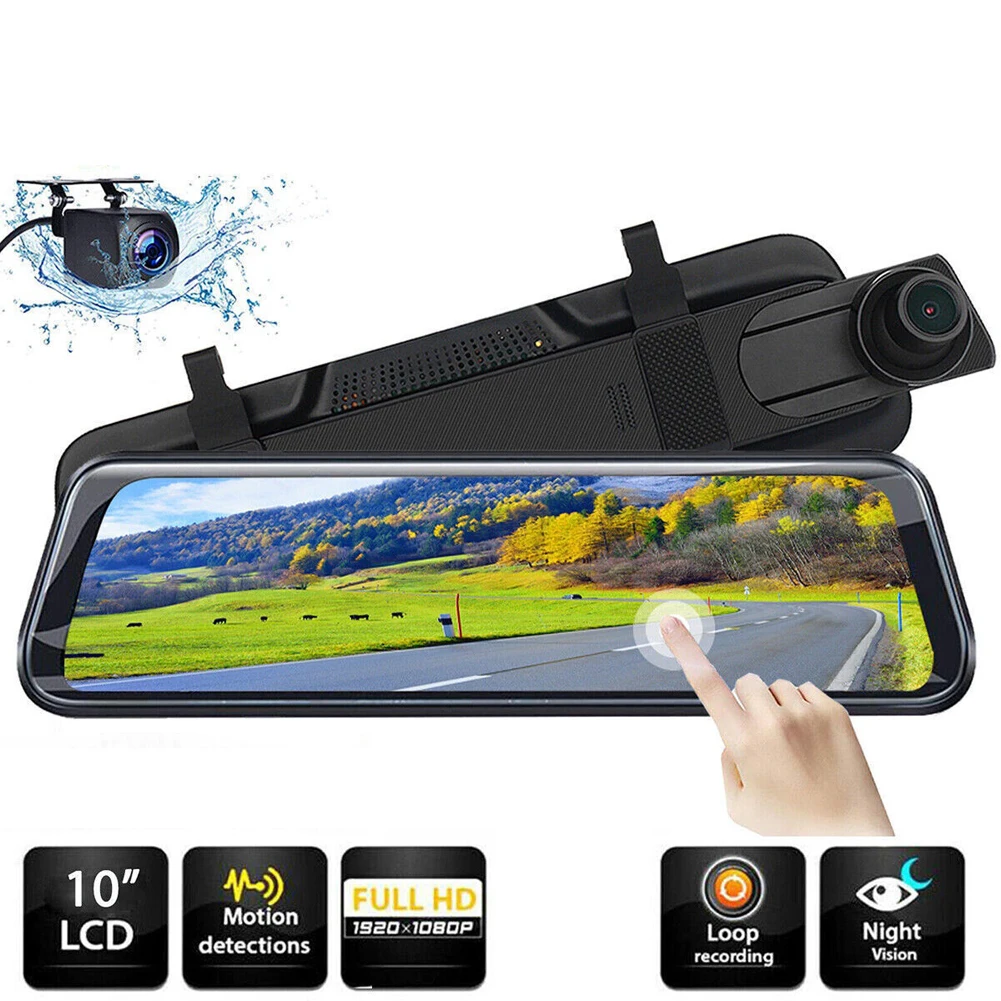 

Автомобильный видеорегистратор с двумя объективами HD 1080P, 10-дюймовый видеорегистратор с циклической записью, автомобильная видеокамера с углом обзора 170 градусов, аксессуары для интерьера автомобиля