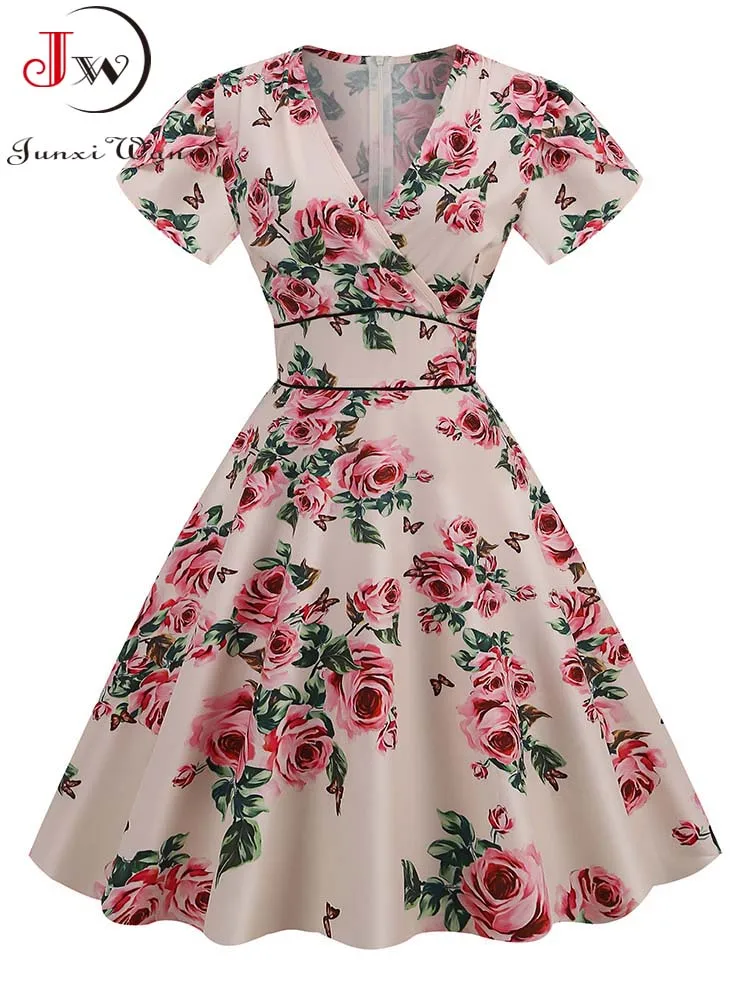 

Винтажное летнее повседневное женское платье, 60s, 50s, большой сарафан-туника средней длины с коротким рукавом и v-образным вырезом, вечерние п...