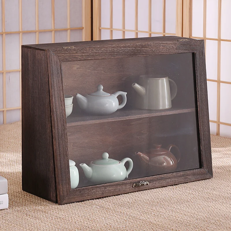 Solid wood display cabinet tea set and dustware storage cabinet small Bogu spice rack Duobaoge purple sand teapot shelf