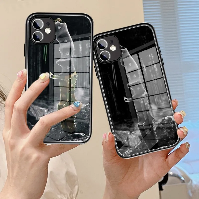 

Camouflage Army Knife Phone Case Glass 14 13 11 12 Pro 8 7 Plus X 13 Pro MAX XR XS MINI Black Covers