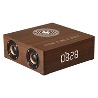 bluetooth wooden wireless speaker wireless charging music alarm clock player snooze desktop clock center surround stereo aux tf