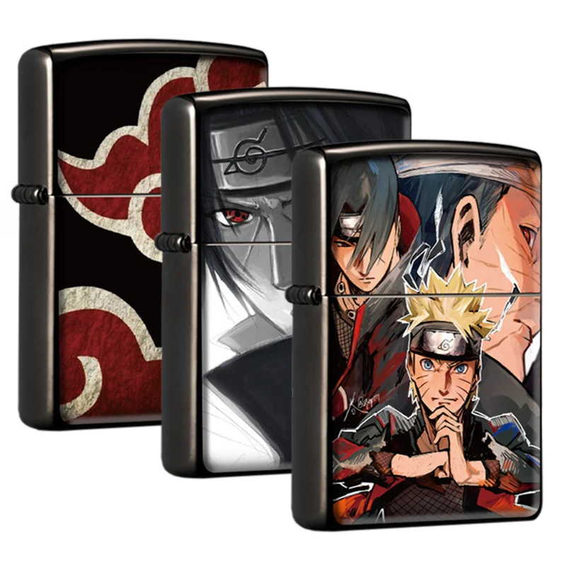 

Japan Anime Naruto Windproof Cigarette Lighter Uzumaki Kakashi Uchiha Sasuke Print Refillable Smoking Accessories Boys Men Gifts
