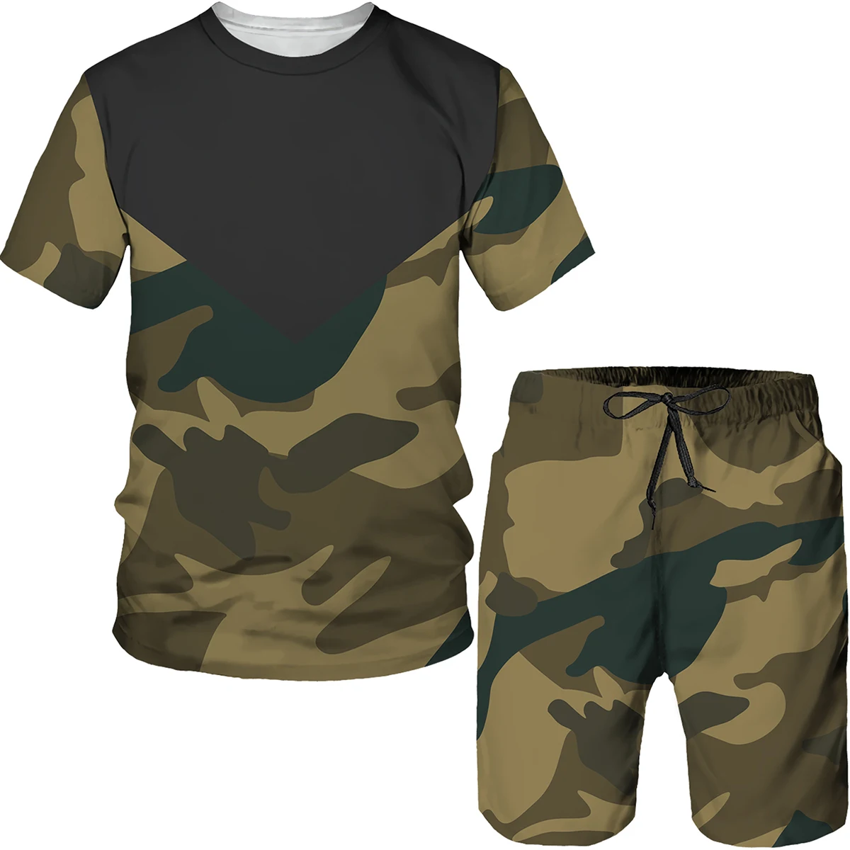 Camouflage Clothing Summer Men's T Shirt Loose O-neck Short Sleeve Tops Casual Comfortable Shorts 2 Piece Outfit Men Clothing