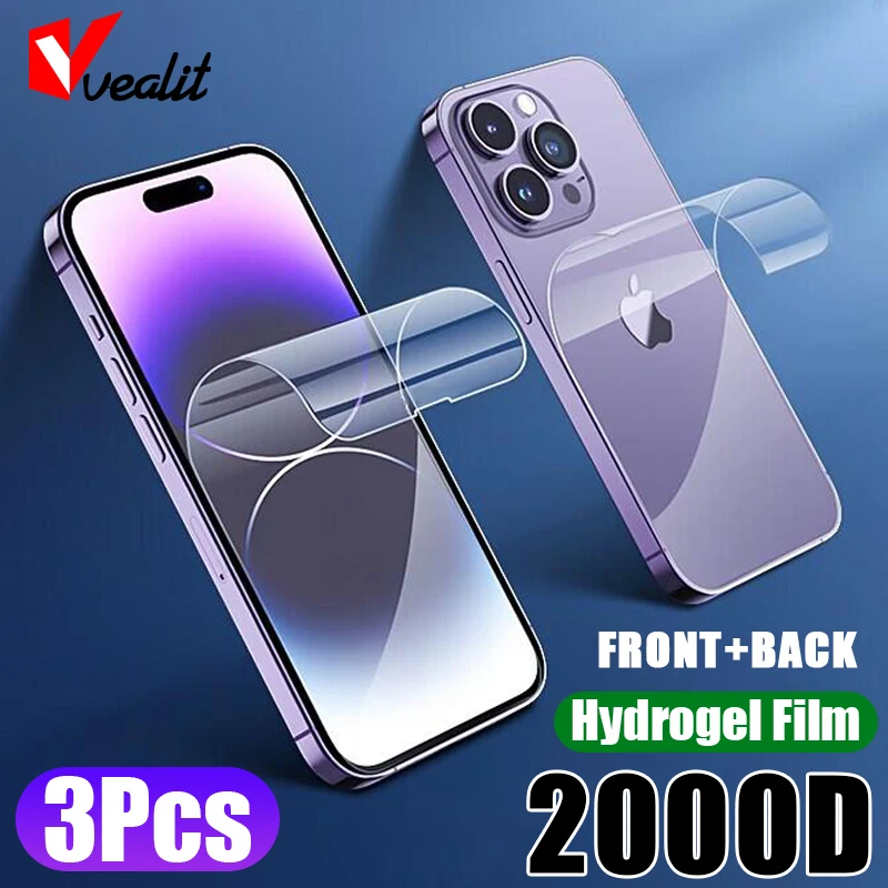 

3PCS Front Back Hydrogel Film For iPhone 14 13 12 11 Pro Max Mini Full Cover Screen Protectors For iPhone X XR XS MAX Not Glass