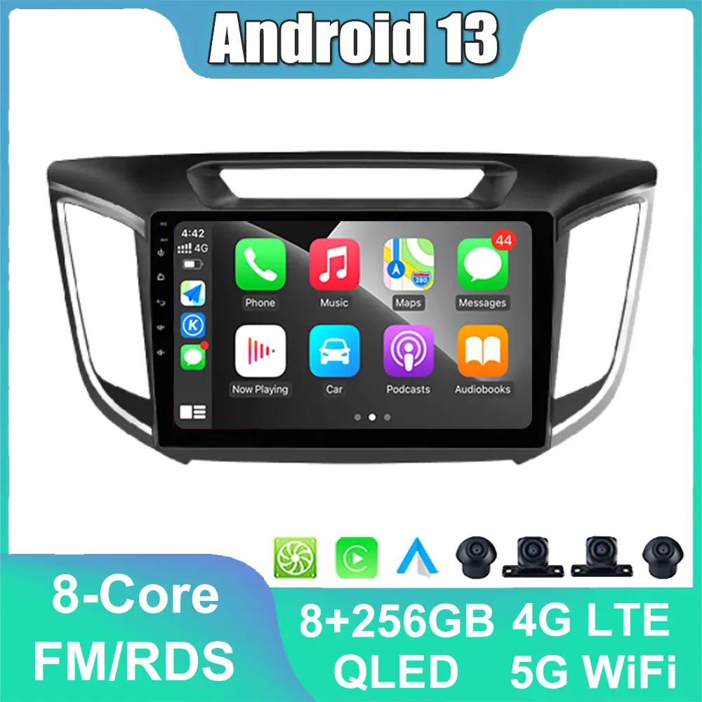 

Для Hyundai Creta ix25 2015-2019 Android 13 беспроводной Carplay 8 ГБ ОЗУ 128 Гб ПЗУ автомобильный радиоприемник стерео мультимедийный плеер GPS навигация