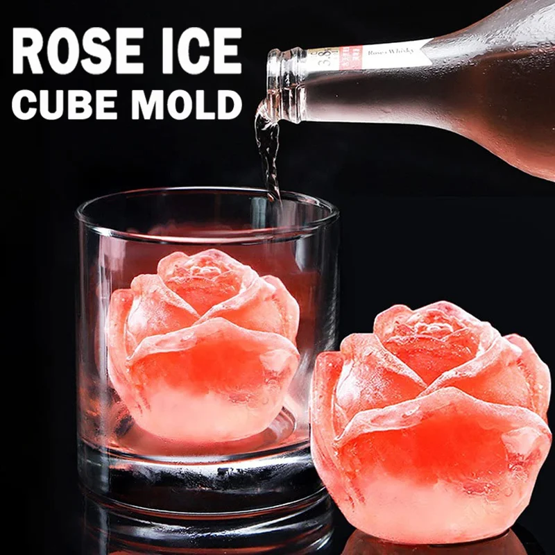 

3D Rose DIY Ice Maker Ice Hockey Tray Multi Purpose Food Grade Silicone Pudding Ice Cream Mold for Whiskey Wine Kitchen Tool