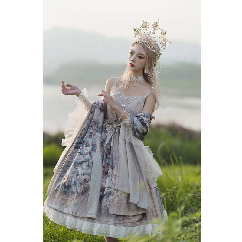 

Emo Sweet Princess Dress Women Vintage Victorian Palace Gorgeous Dress Girl Lolita Clothes Anime Cosplay Sleeveless Shawl Party