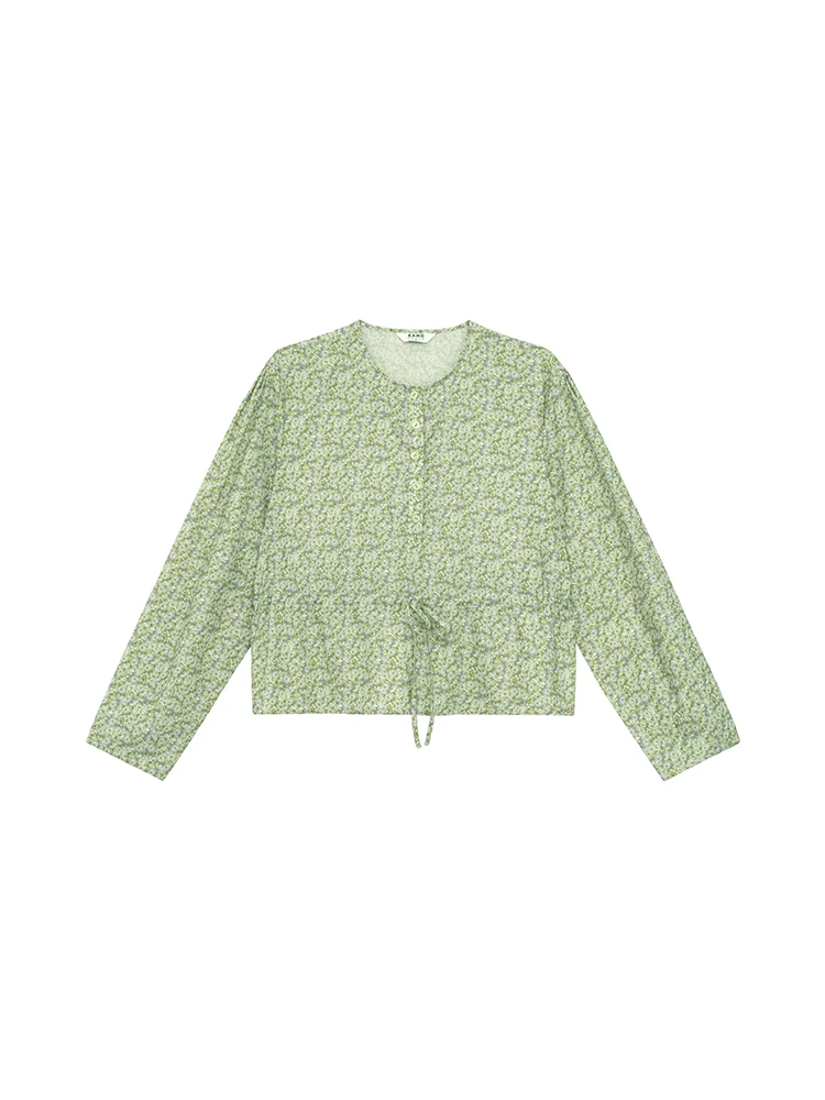 Женская рубашка с длинным рукавом Hello Cannon Облегающая цветочным принтом круглым