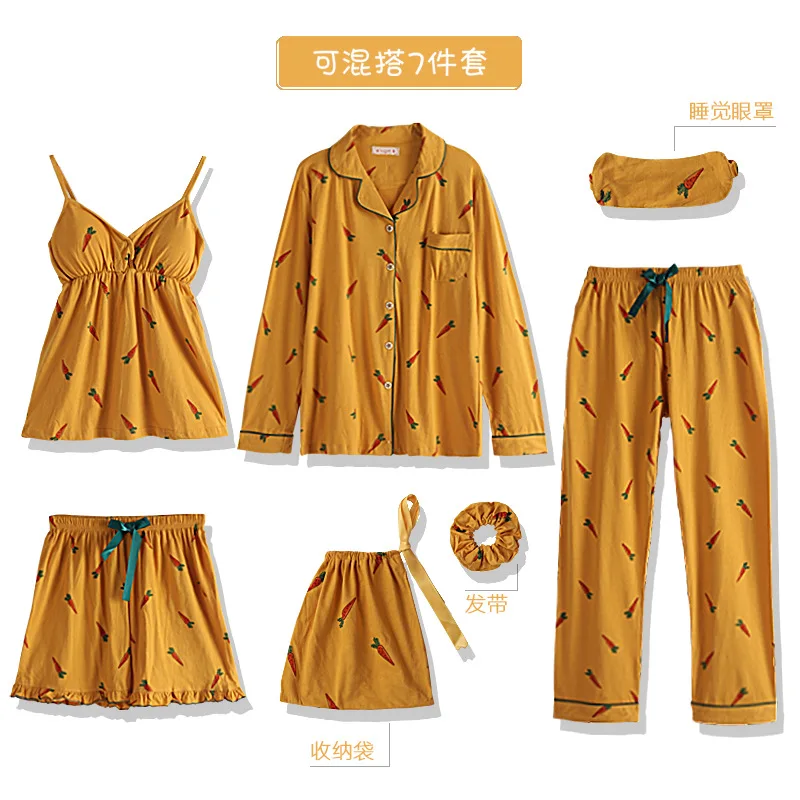 Loungewear Women Leisure Sleep And Loungewear Pure Cotton Home Wear Set Winter Autumn Soft Pyjamas 7 Pieces Set