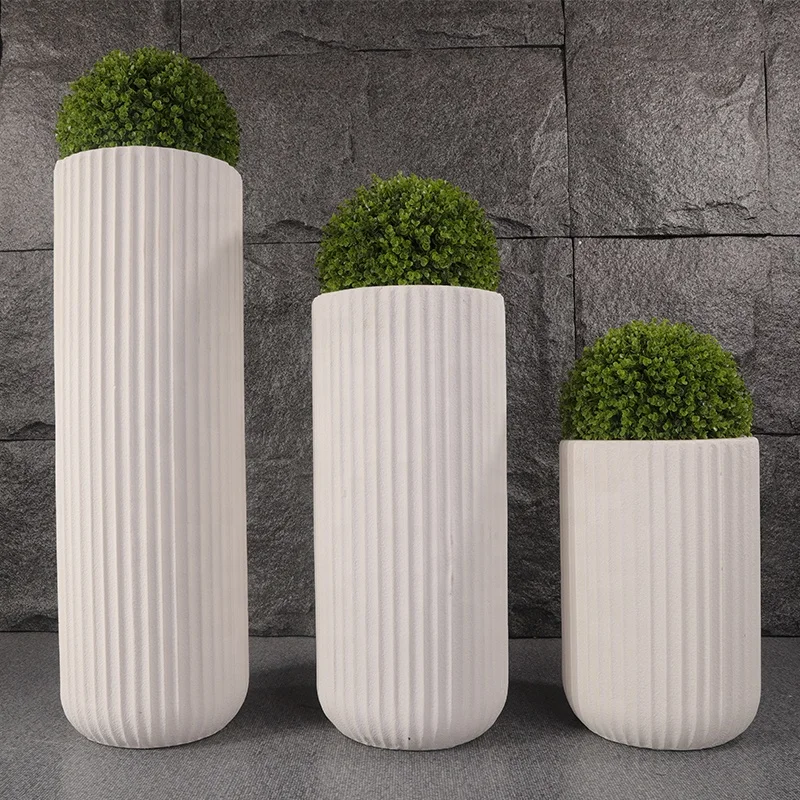 

Nordic Style Planter Flower Pot Fiberglass Round Flowerpot Big Vase Floor For Hotel Street Courtyard Villa