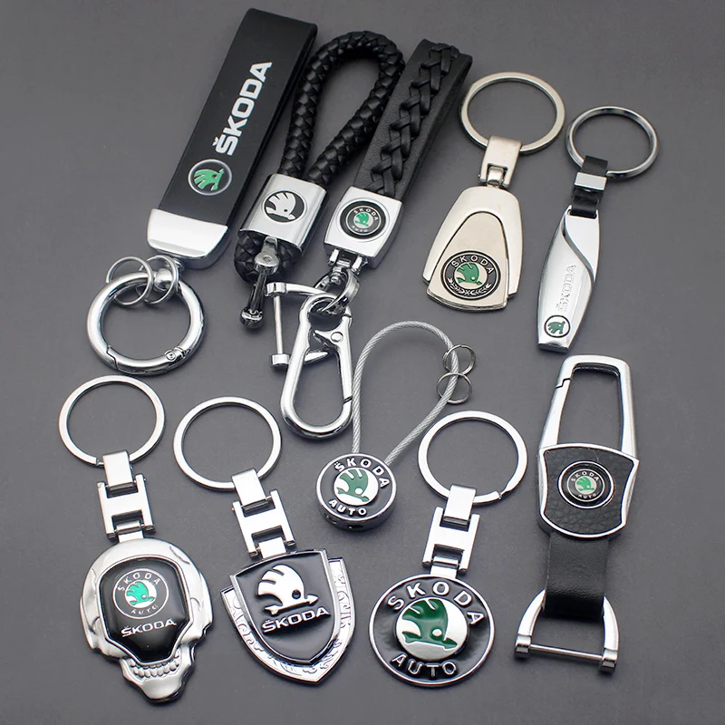 Metal+Braided rope or leather Car Styling Keychain Key Chain Key Rings For Skoda Octavia 2 3 Superb Rapid Kodiaq Fabia Roomster