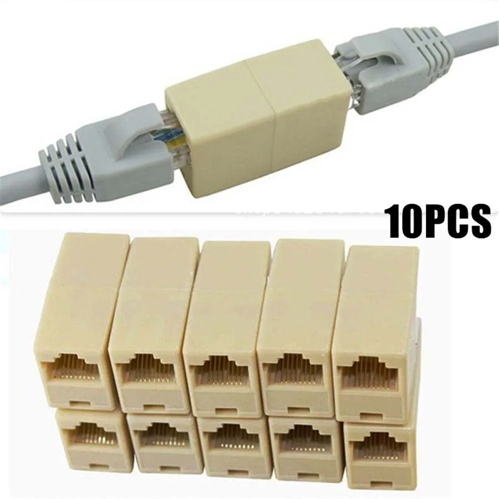 

10PCS CAT6 Ethernet Sockt Cable Adapter RJ45 Extender Plug Cable Joiner Coupler Network Cable Connectors Dual Straight Head