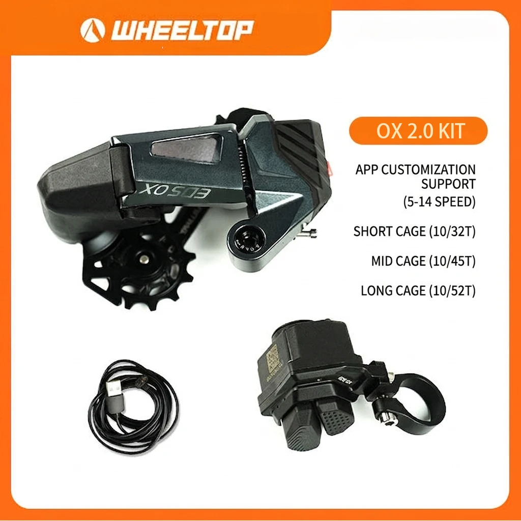 Фото Задний переключатель Wheeltop EDS OX 2.0 для 7-14 скоростей, совместимый с Shimano MTB, комплект беспроводной электронной трансмиссии с высокой амортизацией. №1