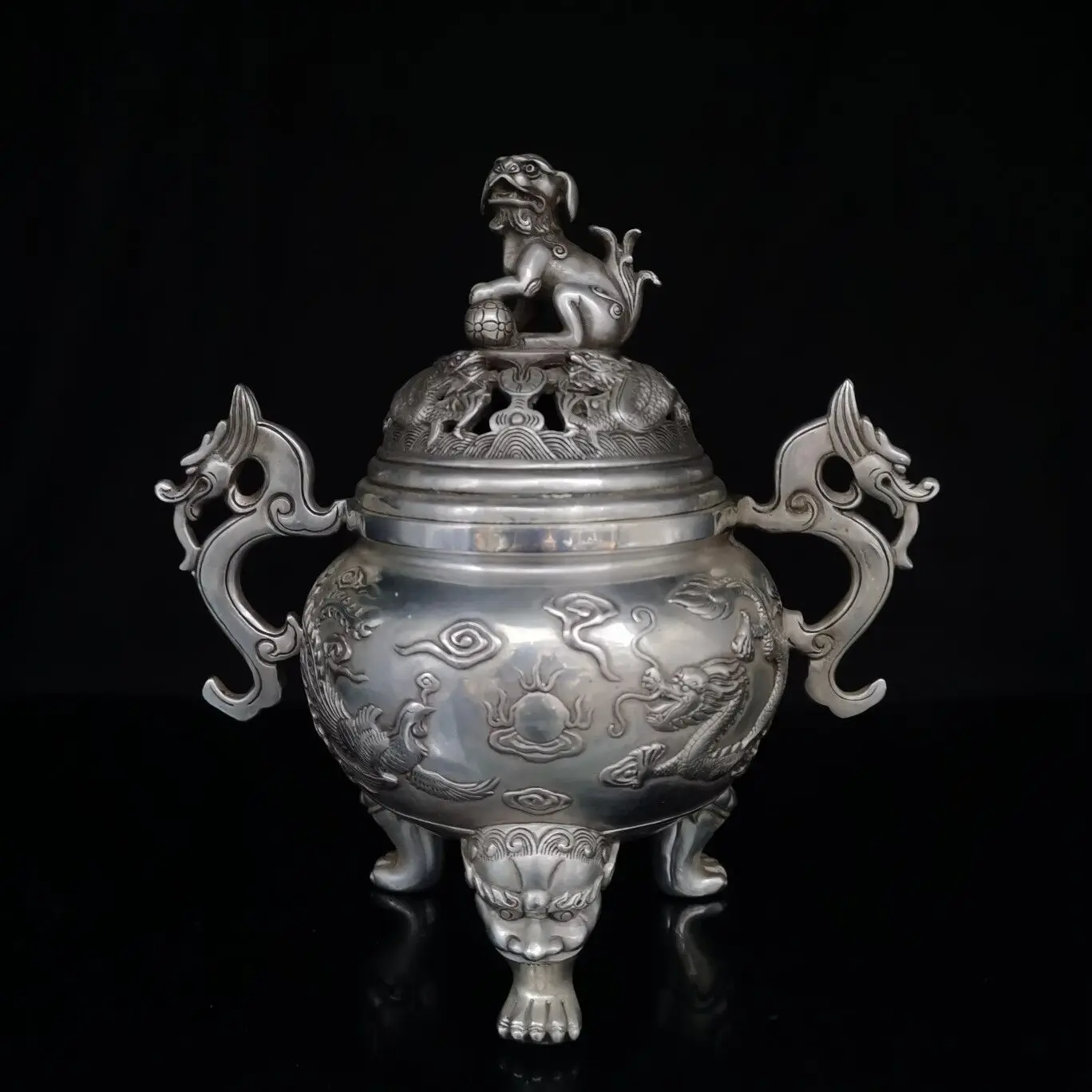 Бронзовый антиквариат белый медный Дракон и Феникс курильница коллекция поделок