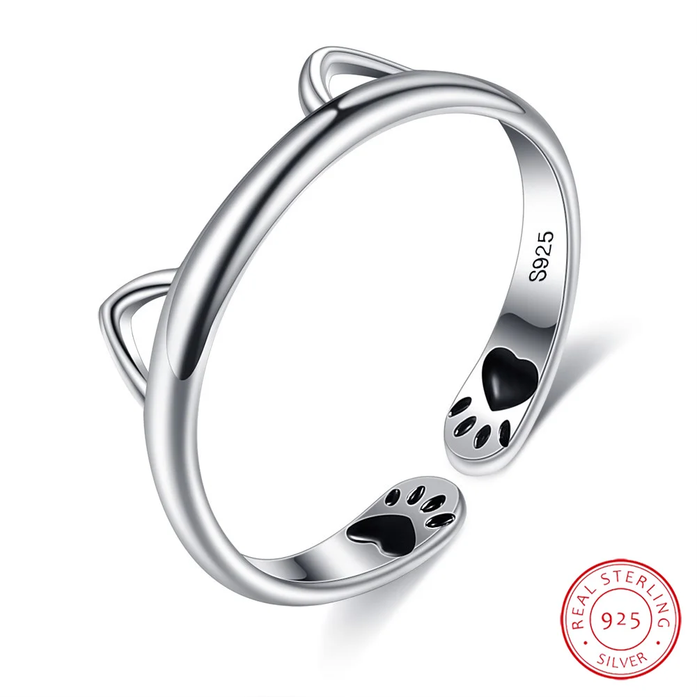 

Wholesale 925 Sterling Silver Ornament Cat Ear Opening Ring Adorable Cat Paw Ring Adorable Cat Jewelry Rings for Women