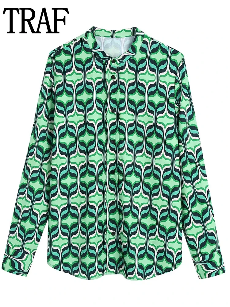 

Женская рубашка с длинным рукавом и принтом, на пуговицах