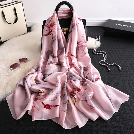 

Chinese style Silk New Four Seasons Lady Sunscreen Beach quality Shawl Women Popular silk Headscarf Fashion nice print scarf