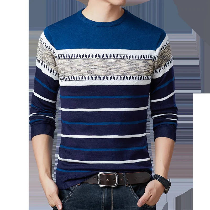 

New Spring Autumn Casual Men's Sweater O-Neck Striped Slim Knittwear Mens Sweaters Pullovers Pullover Men M-3XL MZM050