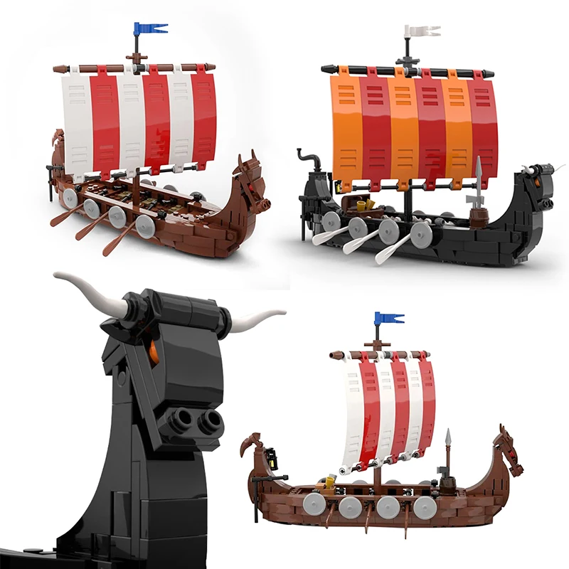 

MOC Viking Longship Medieval Boat Building Blocks Military Sodiers Figures Warship Bricks Toys MOC-116513 Toys for Kids Gifts