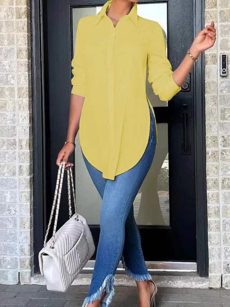 Повседневная Женская Блузка С Длинным Рукавом Элегантный Асимметричный Топ