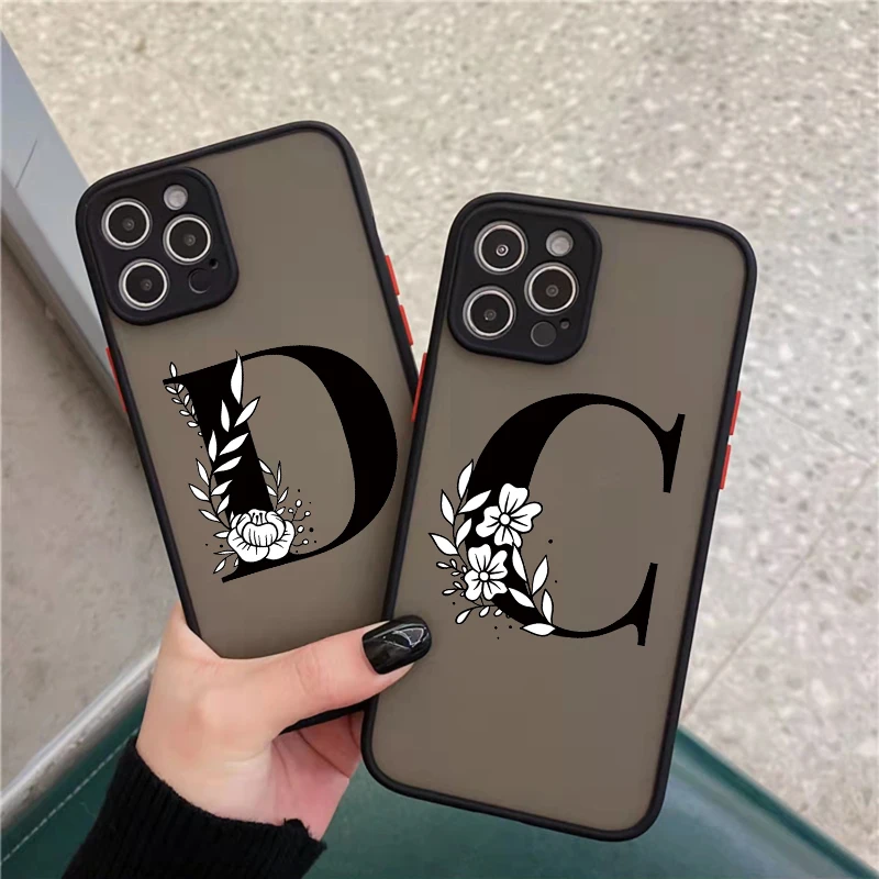 

Flower 26 Name DIY Letters A-Z Phone Case For iPhone 14 X XS XR For iphone 13 7 8 plus 12 11 Pro MAX SE 2020 PC hard Cases Cover