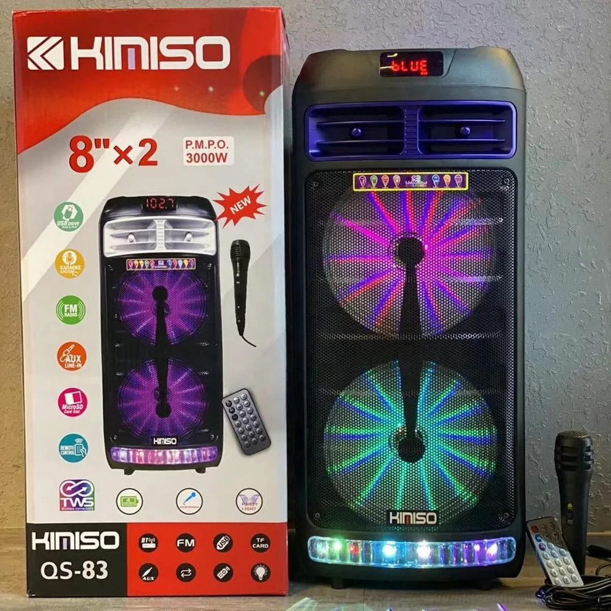

Kimiso dual 8-inch horn speaker portable high-power bluetooth speaker outdoor LED stage light with microphone home KTV boom box