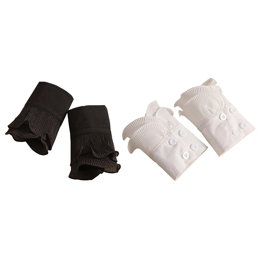 

1 Pair Double Layer Stringy Selvedge Lady Fake Sleeve Pleated Cotton False Cuffs