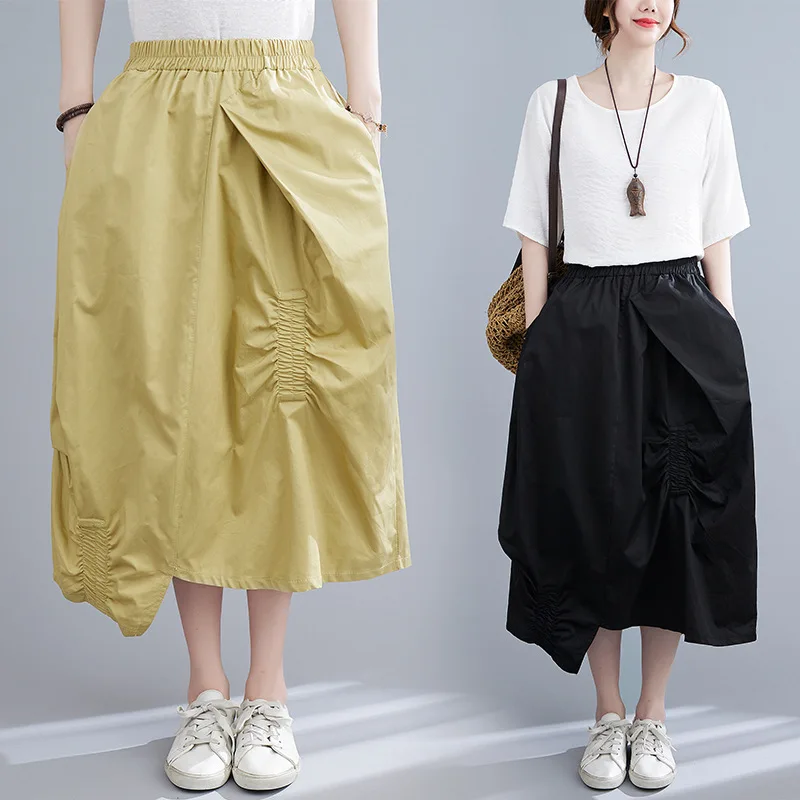

Skirts Individually Irregular Cotton Linen Women's Long Style New Casual Fashion High Waist Middle Eldest Daughter In Summer