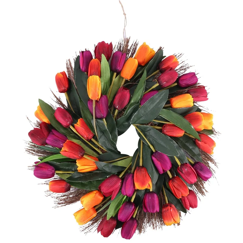 

Tulip Wreath Door Wreath Artificial Flower Tulip Floral Twig Door Wreath Summer Wreath for Front Door Wreath