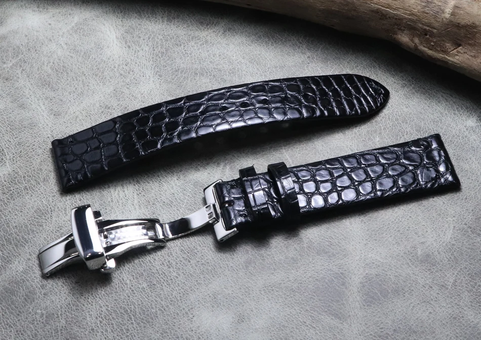 High-end Handmade Soft Ultra-thin watchband strap black brown 18 19 20 21 22mm Crocodile skin Men women Casual watch band Belt