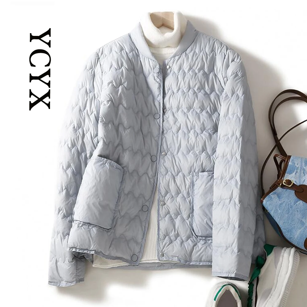 

YCYX women Lightweight Winter Coat Loose and Warm Cotton Coat Top women Parkas coat Fashion haze blue women's jacket