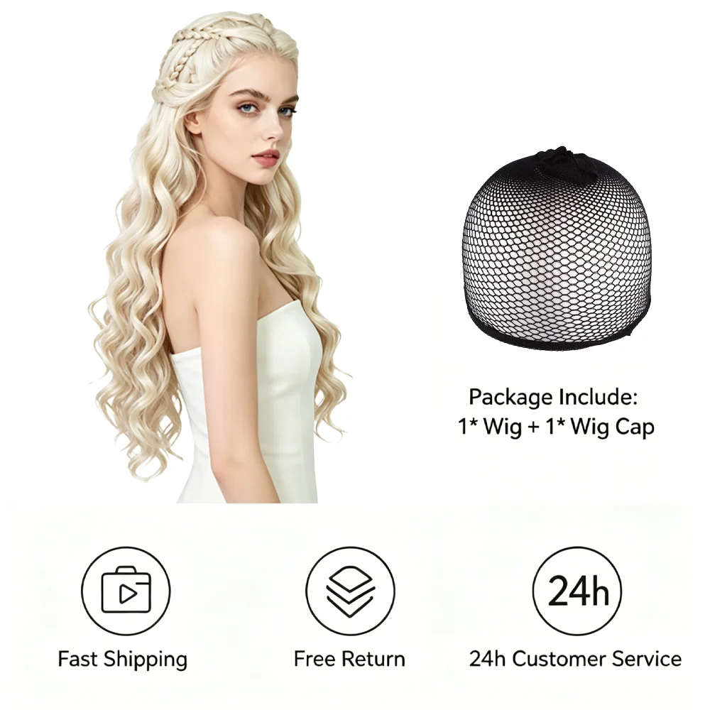 Парик для косплея Daenerys Khaleesi, 13x4 HD, с кружевной передней частью, светло-платиновый блонд, длинные волнистые пряди, синтетические волосы, без клея, для женщин (art.: 3920da4a641b5) - 3920da4a641b5