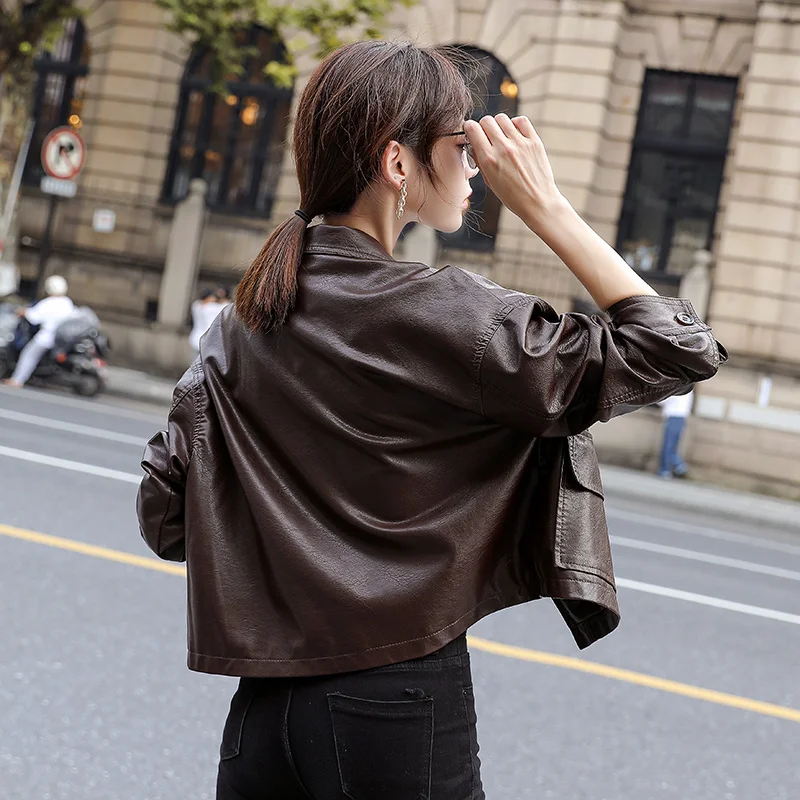 Luxury brand 100% Genuine Leather 22 Spring Autumn New Motorcycle s Sheepskin Outfits Casual Brown Jacket Women Clothes