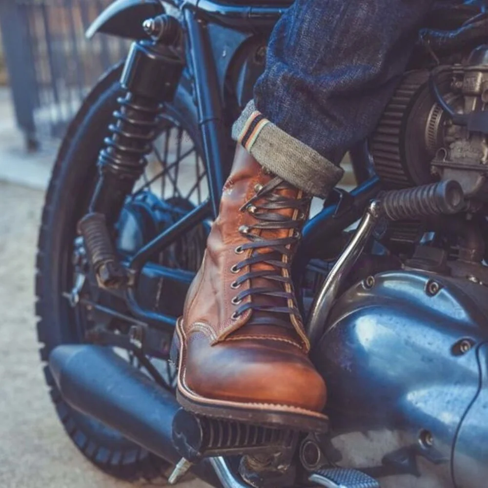 Мужские ботильоны в британском стиле коричневого цвета с круглым носком