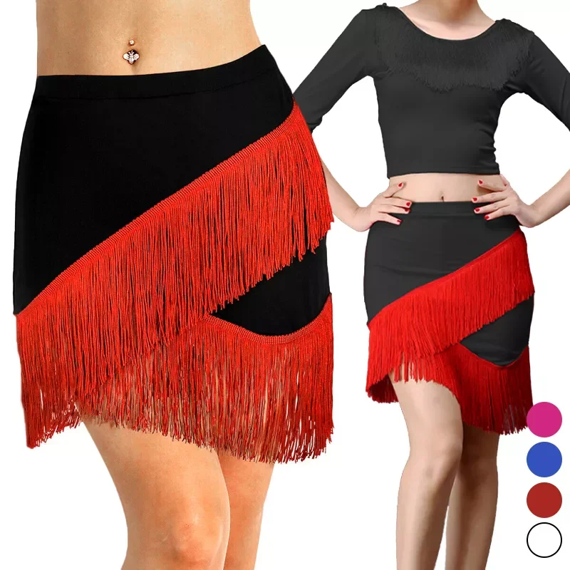 

Women Fringes Tassels Mini Skirt Ballroom Latin Tango Salsa Dancewear Dress Samba Chacha Dancing Skirts Stage Wear