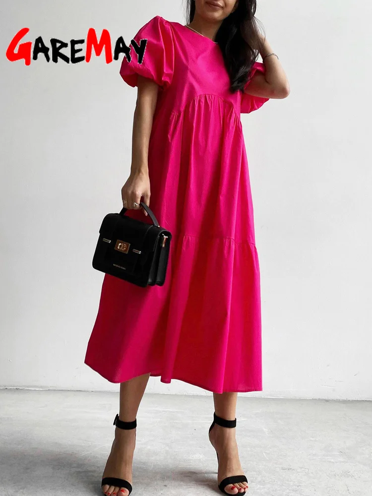 

Женское Хлопковое платье-макси с круглым вырезом, коротким рукавом