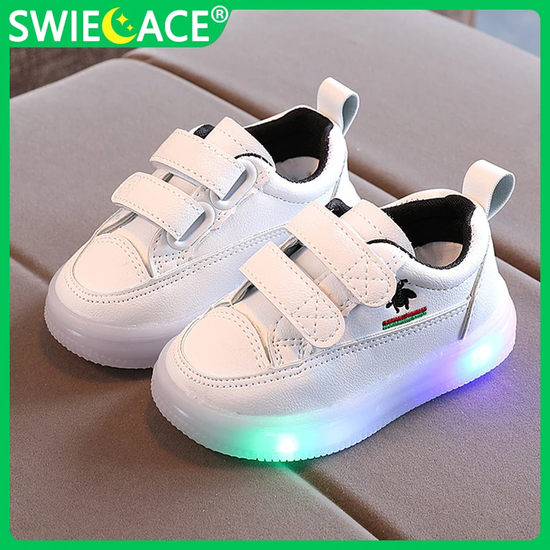 

Детские светящиеся кроссовки, повседневная обувь с подсветкой для девочек, белые, размеры 21-30