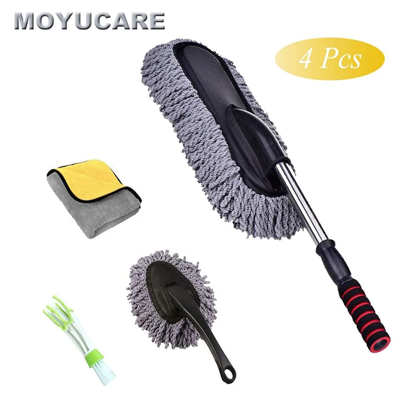 4pcs Car Duster Microfiber Cleaning Brush With Extendable Ha
