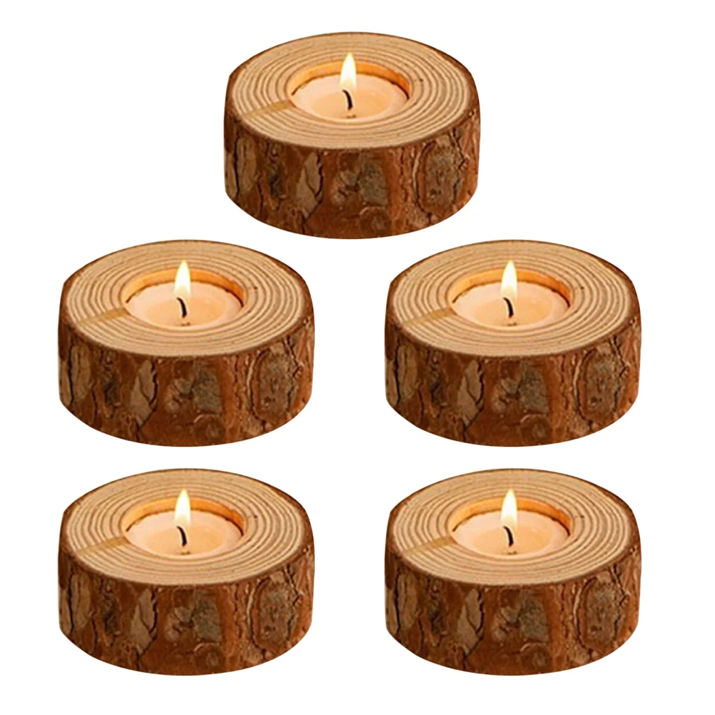 

5Pcs Stump Candle Holders Wooden Candlesticks Candle Stand Photography Props