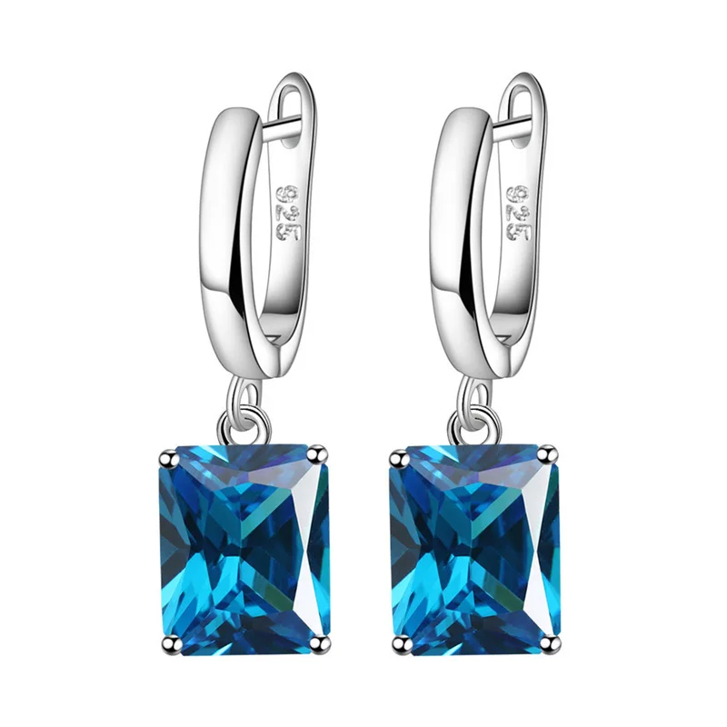 

Bling Bling Shining Crystal Square Drop Earrings Female Fashion S925 Hoops Accessories Silver Earrings Women Jewelry Set