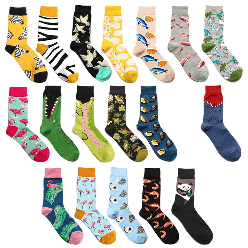 

Peonfly Men Cartoon Flamingos Zebra Crocodile Colorful Funny Happy Fashion Casual Hip-hop Harajuku Street Maleskate Cotton Socks
