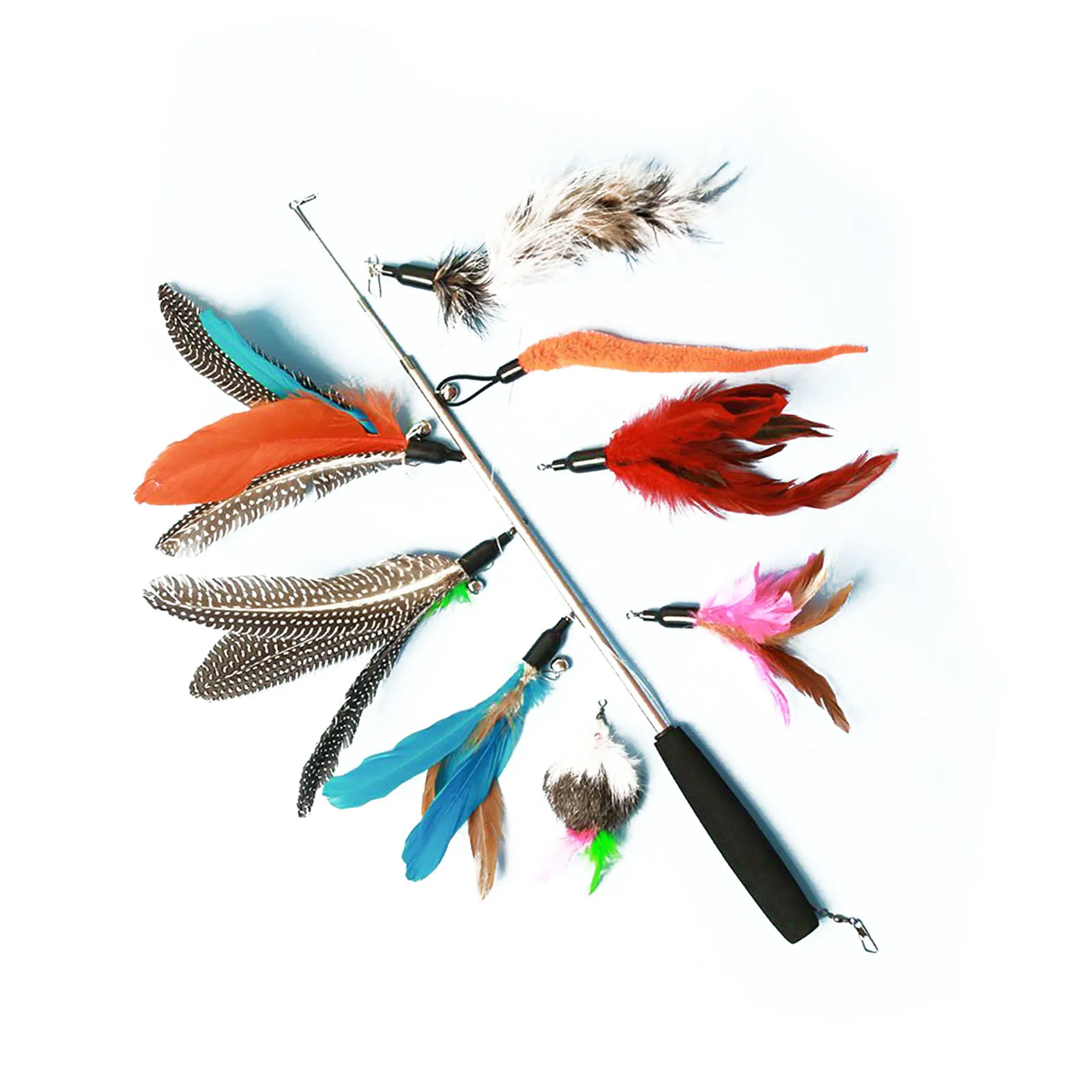 

Cat Teaser Stick Retractable Fishing Pole Feather Worm Toys with Bell Cat Interactive Toy Free Shipping