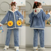 plus velvet thick thick warm flannel versatile casual pajamas loose simple fashion trend pajamas cute sweet pajamas